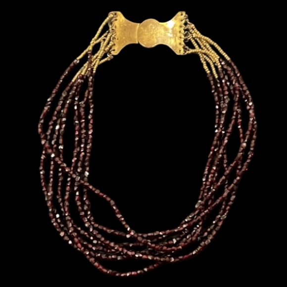 Antique 1800s Gold Victorian Bohemian Multi Strand Garnet Beaded Necklace - Picture 4 of 16